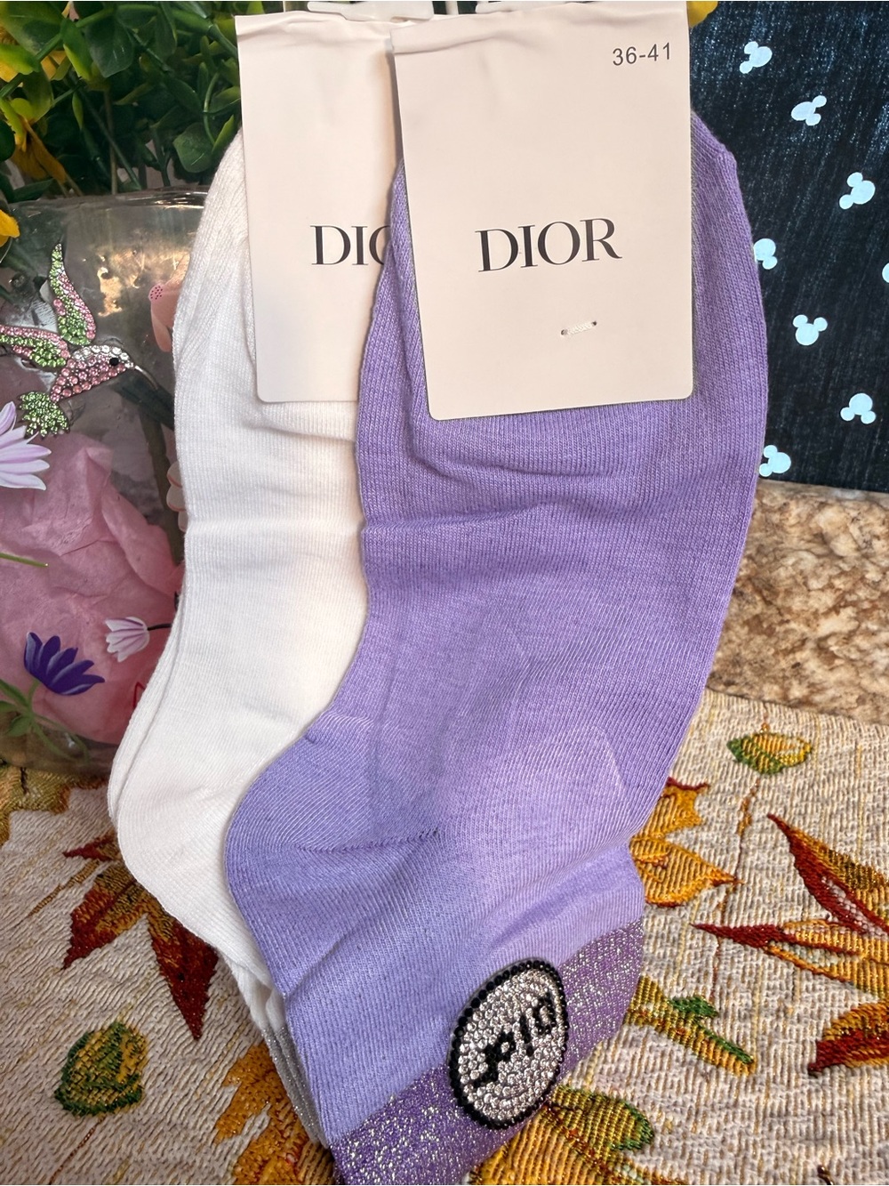 Dior ladies 2-Pack Socks — Lavender & White